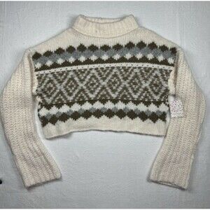 Free People Sweater XS Alpine Snowy Forest Chunky Knit Oversized Alpaca Wool NWT